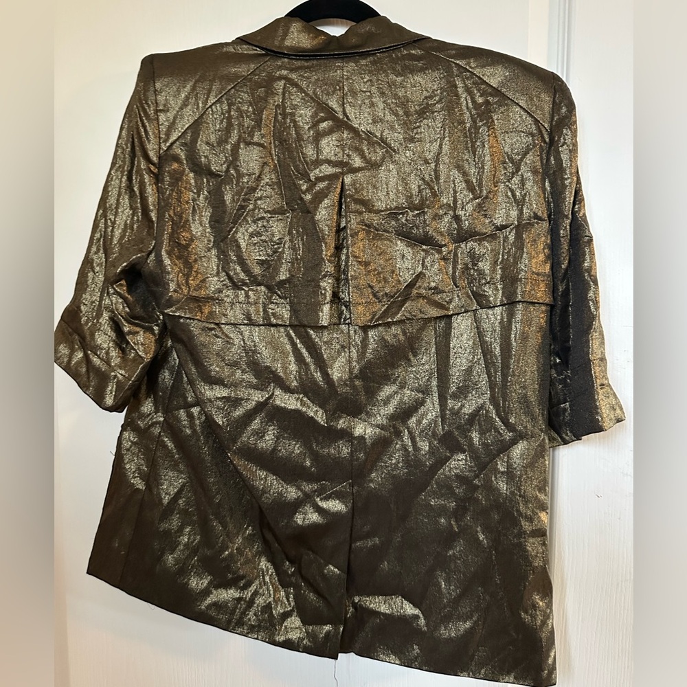 NWT BCBGMaxAzria Shimmer Gold Metallic 3/4 Sleeve Blazer. Size M - Picture 3 of 4